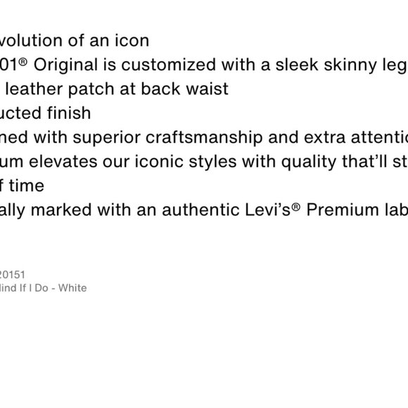 Levi's 501 Skinny White Button Fly HighRise DON'T MIND IF I DO Jean 28w/measurem - Picture 2 of 12